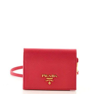 Prada Lanyard Flap Card Case Saffiano Leather