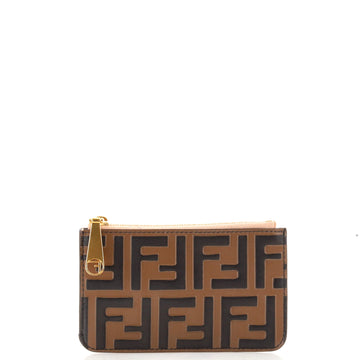 Fendi Zip Coin Purse Zucca Embossed Leather