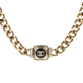 Chanel CC Square Pendant Chain Necklace Metal with Crystals and Resin