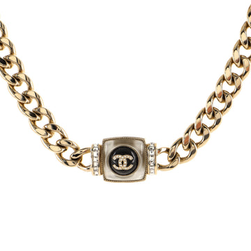 Chanel CC Square Pendant Chain Necklace Metal with Crystals and Resin
