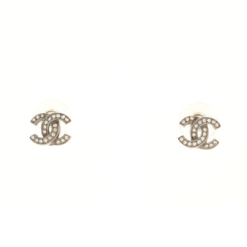 Chanel CC Stud Earrings Crystal Embellished Metal
