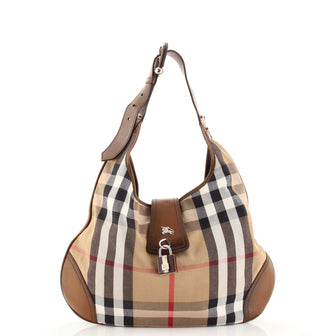 Burberry Brook Hobo House Check Canvas with Leather Large