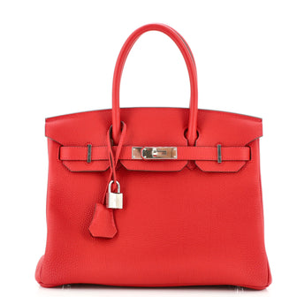 Hermes Birkin Handbag Red Togo with Palladium Hardware 30
