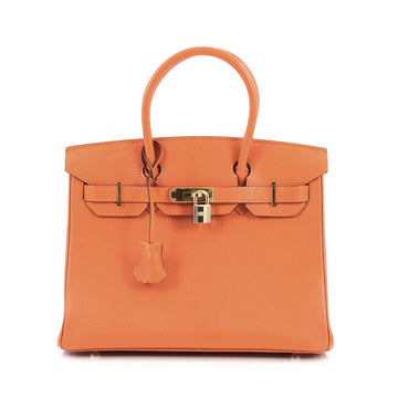Hermes Birkin Handbag Orange Chevre Mysore with Gold Hardware 30 Orange