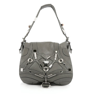 Gucci Techno Horsebit Convertible Hobo Embellished Leather Gray