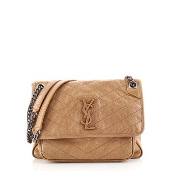 Saint Laurent Niki Chain Flap Bag Matelasse Chevron Leather Medium