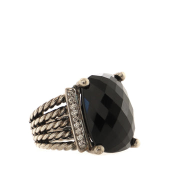 David Yurman Wheaton Ring Sterling Silver with Onyx and Diamonds 20mm