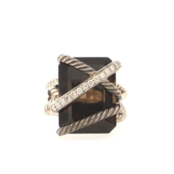 David Yurman Cable Wrap Ring Sterling Silver with Smoky Quartz and Diamonds 20mm