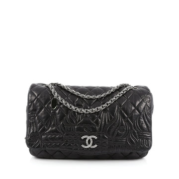 Chanel Paris-Moscow Square Flap Bag Embossed Quilted Lambskin Jumbo Black
