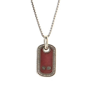 David Yurman Dog Tag Pendant Necklace Sterling Silver with Rhodonite and Diamonds