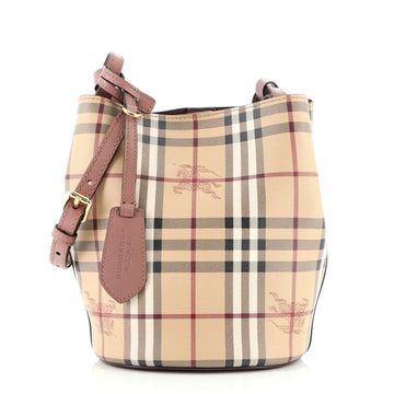 Burberry Lorne Bucket Bag Haymarket Coated Canvas Small