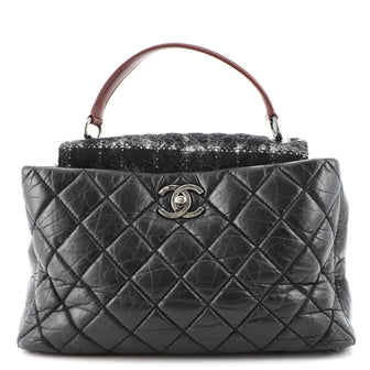 Chanel Portobello Top Handle Bag Quilted Aged Calfskin and Tweed Large