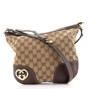 Gucci Lovely Heart Interlocking G Crossbody Bag GG Canvas with Leather