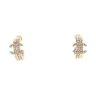Chanel CC Quilt Double Row Hoop Earrings Metal with Crystals