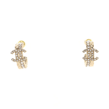 Chanel CC Quilt Double Row Hoop Earrings Metal with Crystals