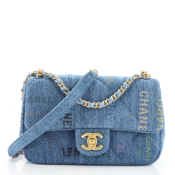 Chanel Denim Mood Flap Bag Logo Printed Quilted Denim Small