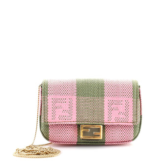 Fendi Chain Baguette Charm Bag Pequin Raffia Nano