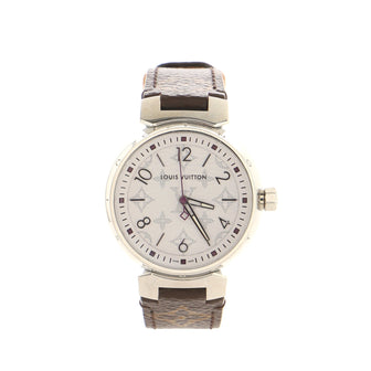 Louis Vuitton Tambour Quartz Watch Stainless Steel and Monogram Canvas 34
