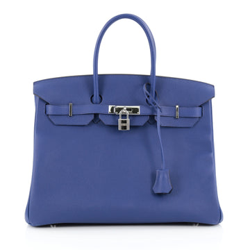 Hermes Birkin Handbag Blue Epsom with Palladium Hardware 35 Purple