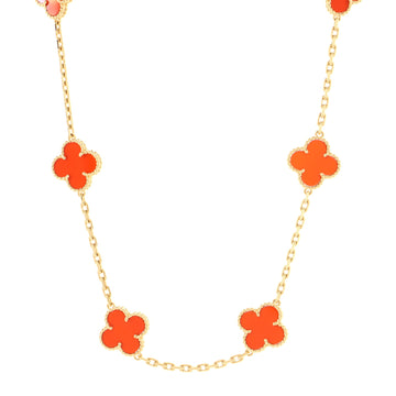 Van Cleef & Arpels Vintage Alhambra 10 Motifs Necklace 18K Yellow Gold and Carnelian
