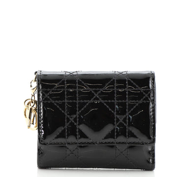 Christian Dior Lady Dior Trifold Wallet Cannage Embossed Patent Compact