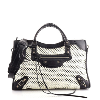 Balenciaga City Classic Studs Bag Woven Raffia Medium