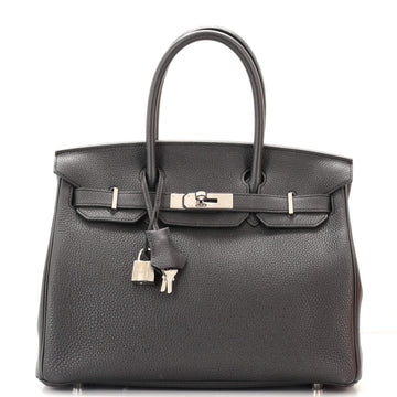 Hermes Birkin Handbag Black Togo with Palladium Hardware 30