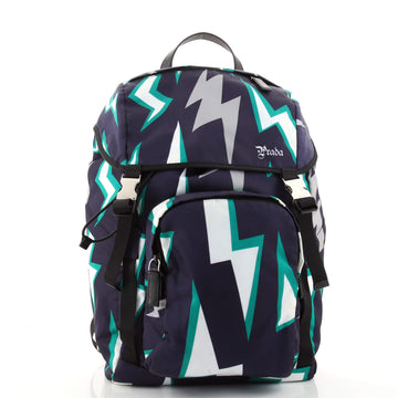 Prada Frankenstein Double Buckle Backpack Printed Tessuto Medium