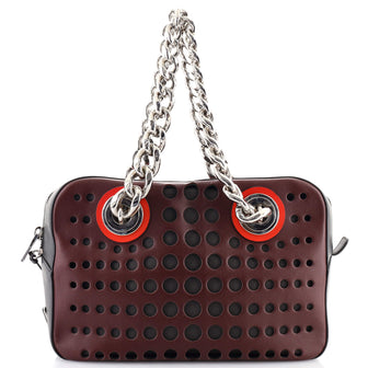 Prada Grommet Chain Shoulder Bag Perforated Leather Medium