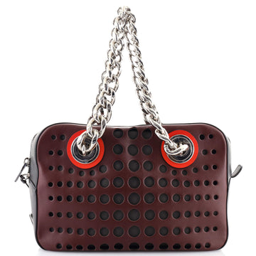 Prada Grommet Chain Shoulder Bag Perforated Leather Medium