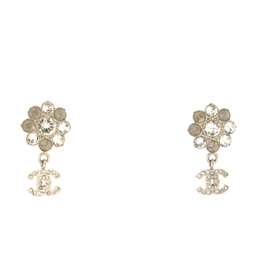 Chanel Flower CC Drop Earrings Metal and Crystals