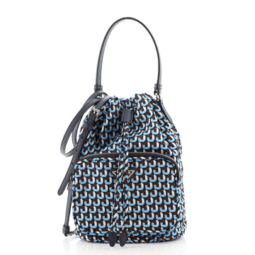 Prada Drawstring Bucket Bag Printed Tessuto Small