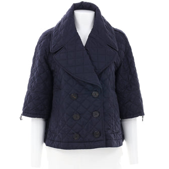Burberry Women's Double Breasted Four Pocket Cropped Sleeve Jacket Quilted Polyester Blend
