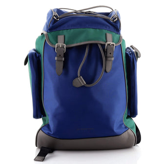 Burberry Double Pocket Drawstring Backpack Nylon with Leather Medium