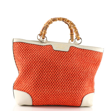 Gucci Bamboo Shopper Tote Woven Straw Small