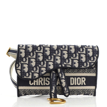 Christian Dior Saddle Slim Belt Pouch Logo Embroidered Oblique Canvas