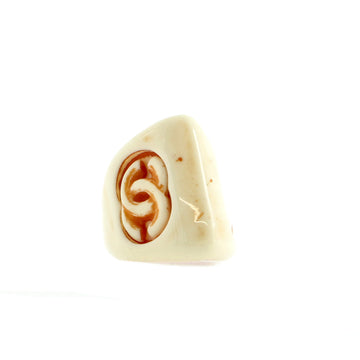 Chanel Vintage Bone Stone CC Engraved Ring Resin