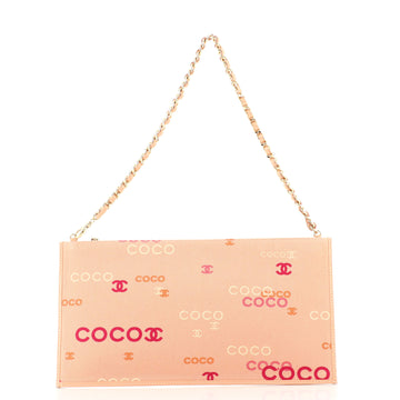 Chanel Vintage Coco Zip Pouch with Chain Printed Canvas Medium