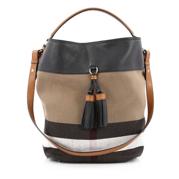 Burberry Susanna Tassel Hobo House Check Canvas Medium Multicolor