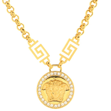 Versace Medusa Round Pendant Necklace Metal and Crystals Small