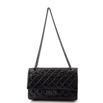 Chanel So Black Reissue 2.55 Flap Bag Quilted Glazed Calfskin 225