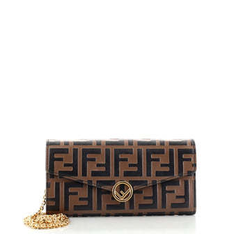 Fendi F is Fendi Continental Chain Wallet Zucca Embossed Leather