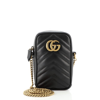 Gucci GG Marmont Vertical Phone Crossbody Bag Matelasse Leather Mini