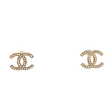 Chanel CC Stud Earrings Metal with Faux Pearls