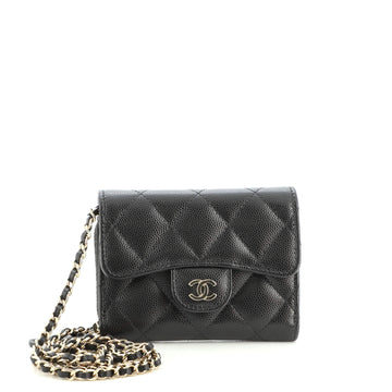 Chanel Classic Flap Card Holder on Chain Quilted Caviar Mini