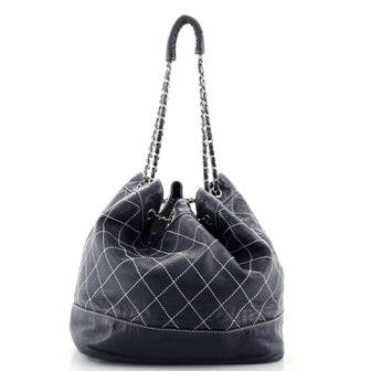 Chanel Surpique Drawstring Bucket Bag Quilted Lambskin Medium