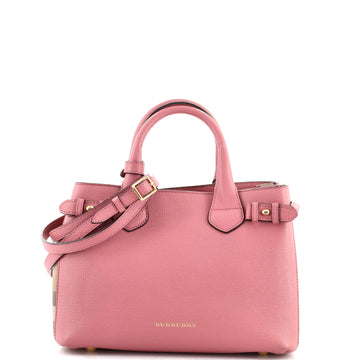 Burberry Banner Tote Leather and House Check Canvas Small