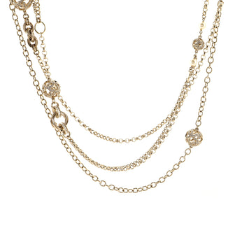 Chanel CC Ball Station Multi Strand Long Necklace Metal with Crystals and Faux Pearls