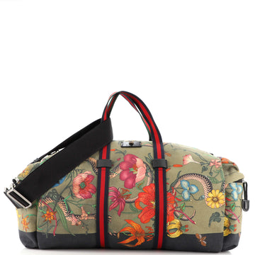 Gucci Animalier Web Duffle Bag Flora Snake Canvas Medium