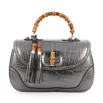 Gucci New Bamboo Convertible Top Handle Crocodile Medium